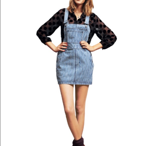 striped denim overall dress